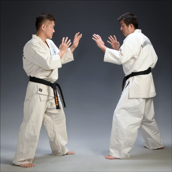 Two karateka demonstrating Sabaki positioning